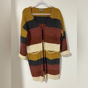 Striped Open Cardigan with Pockets
